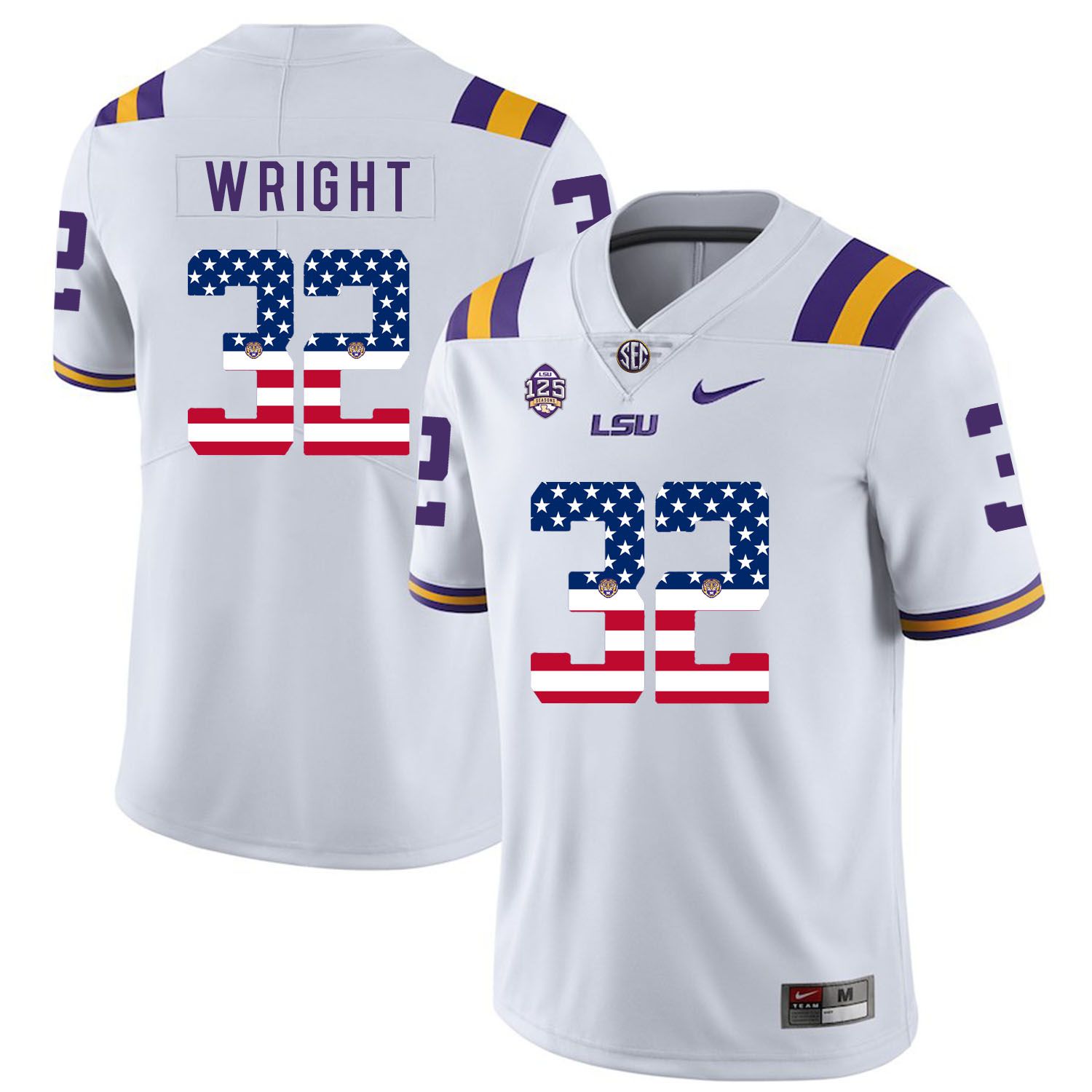 Men LSU Tigers #32 Wright White Flag Customized NCAA Jerseys